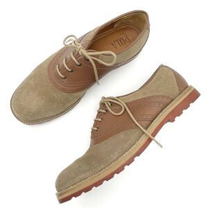 PULA Roberta Tan Brown Suede Leather Oxford Lace-Up Shoes Academia Womens Size 9